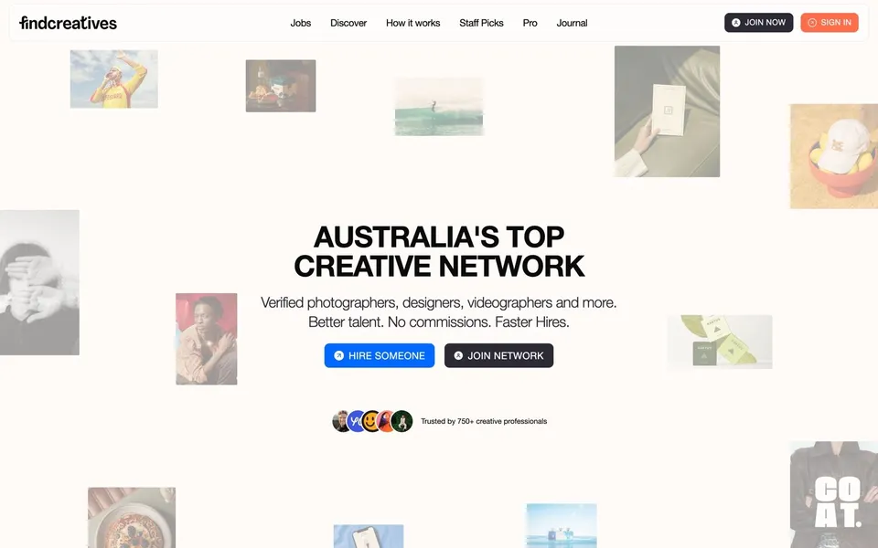 The Find Creatives web app on a desktop screen