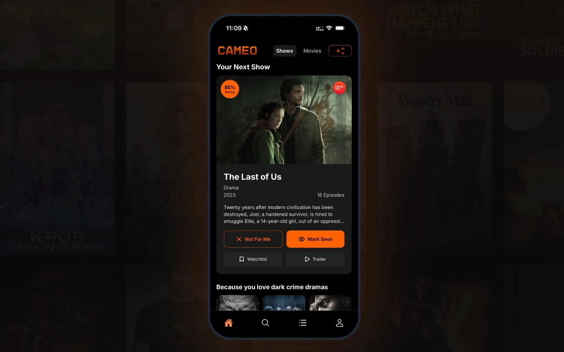 Cameo app screens on iPhone