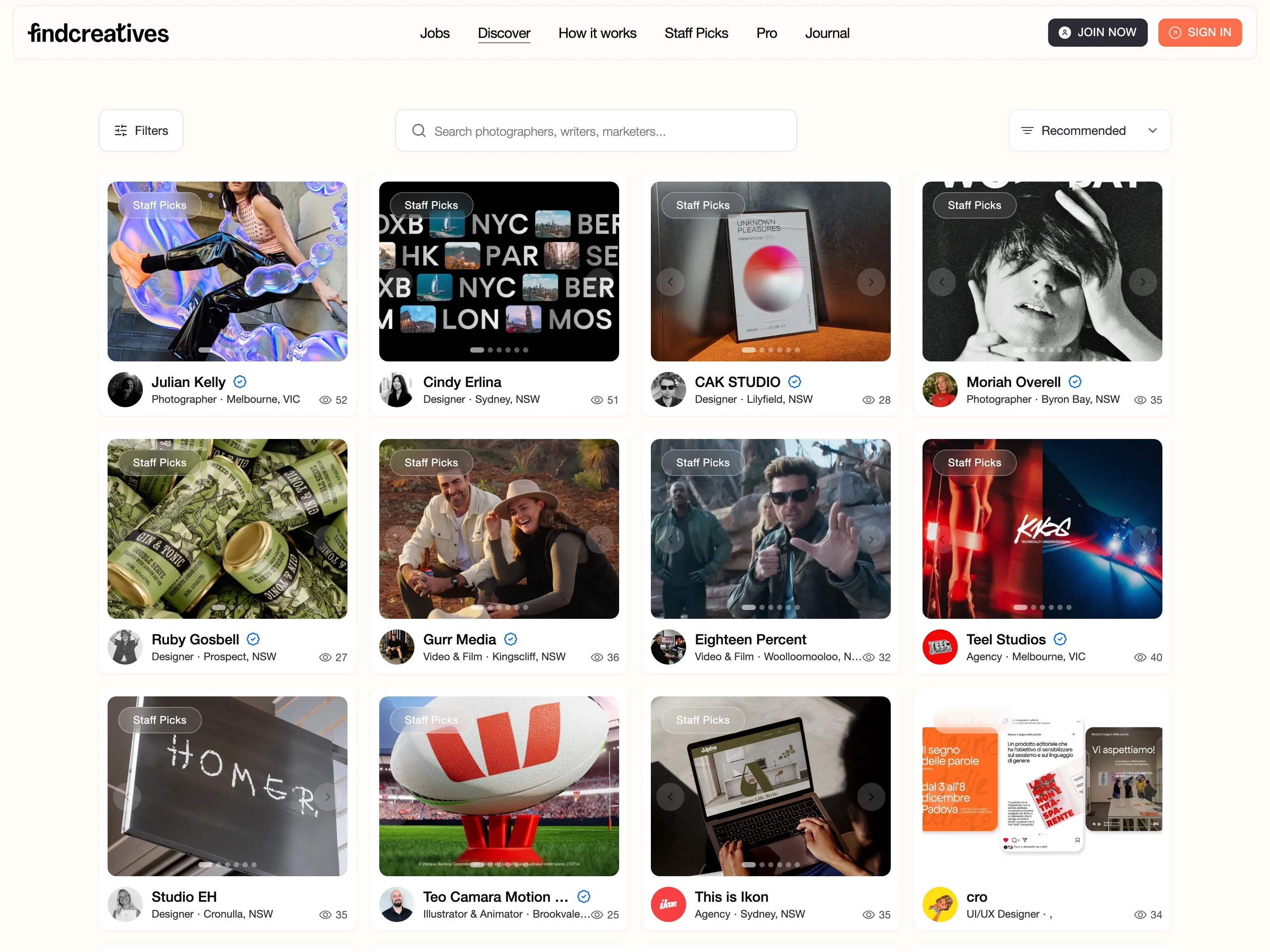 Find Creatives discover page