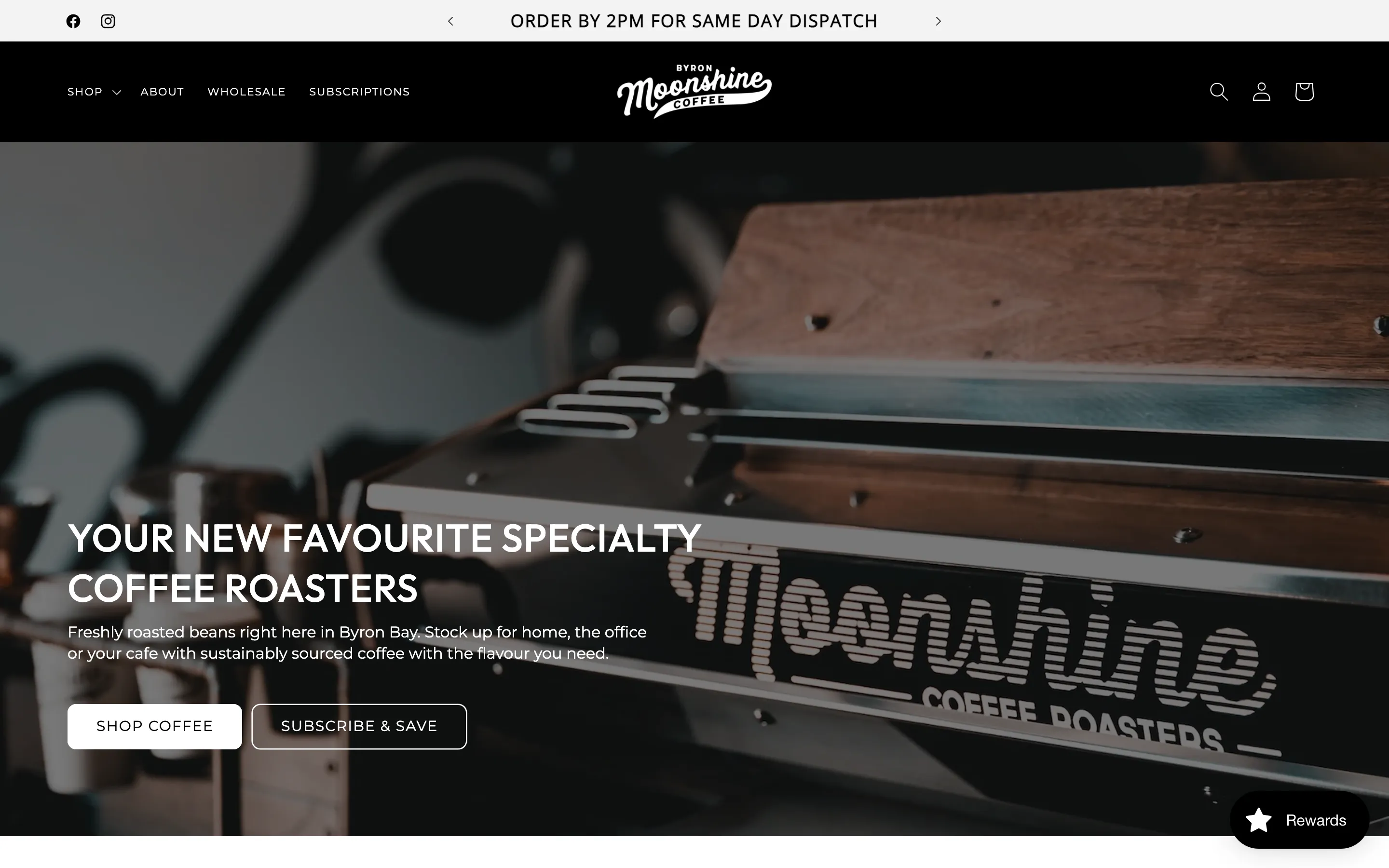 Moonshine Coffee homepage