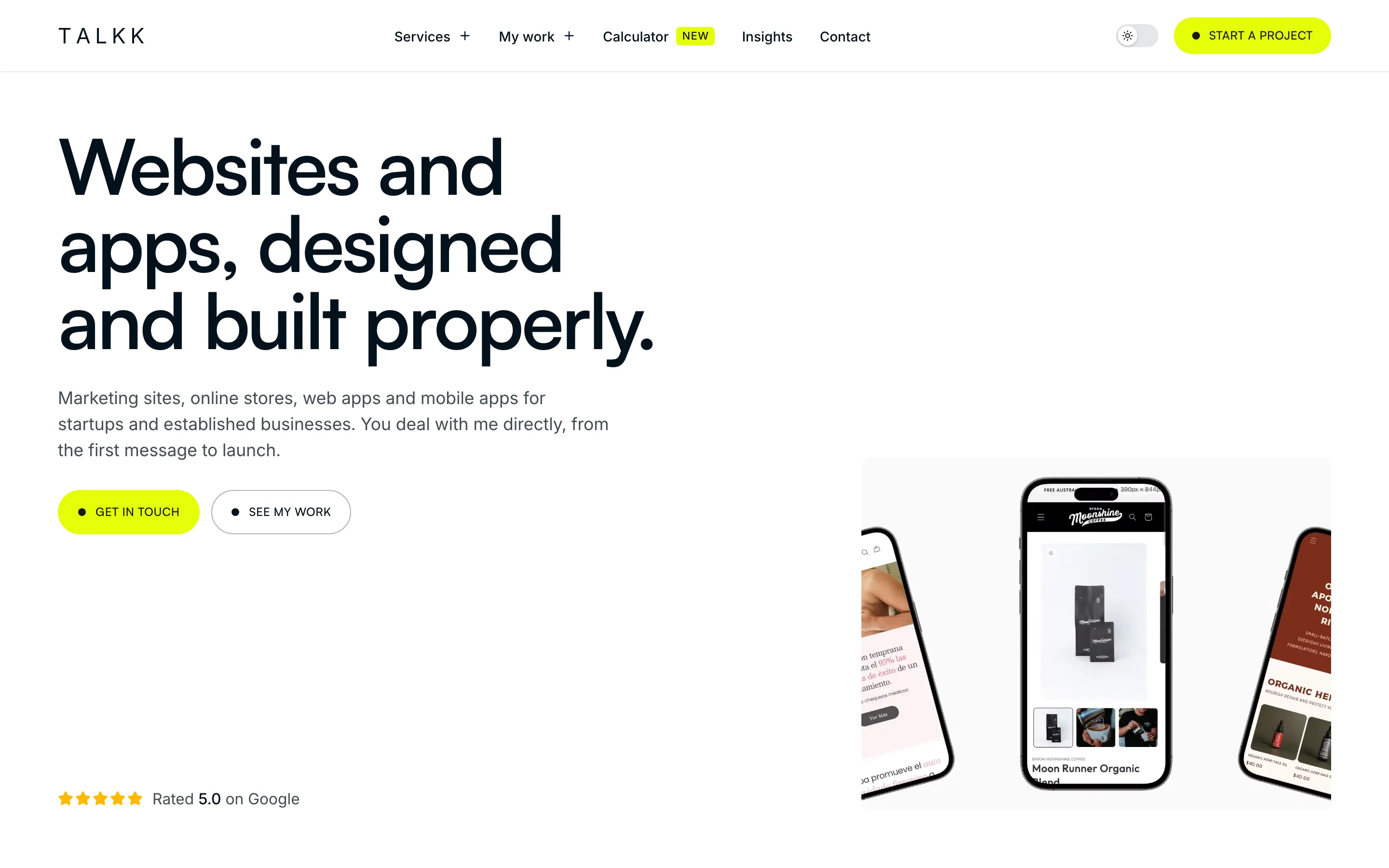 talkk.com.au home page, built on Astro and Sanity
